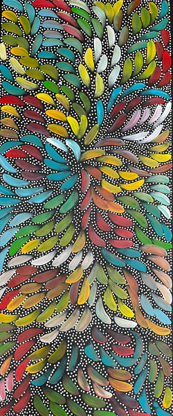 #302 Bush Medicine Leaves & Seeds (Multi) CAROLINE NUMINA : Aboriginal Art: 60cm x 140cm