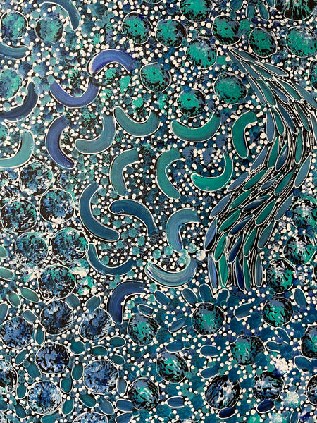 #18 Bush Yam Dreaming (Blues) - RACHAEL NAMBULA: Aboriginal Art: 90cm x 150cm