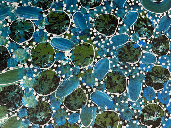 #188 Bush Yam Dreaming (Blues) - RACHAEL NAMBULA: Aboriginal Art: 88cm x 92cm