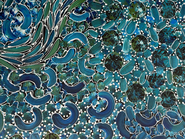 #188 Bush Yam Dreaming (Blues) - RACHAEL NAMBULA: Aboriginal Art: 88cm x 92cm