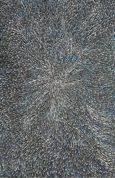 #11 Bush Medicine Seeds (Blue/White) - SHARON NUMINA : Aboriginal Art: 90cm x 137cm