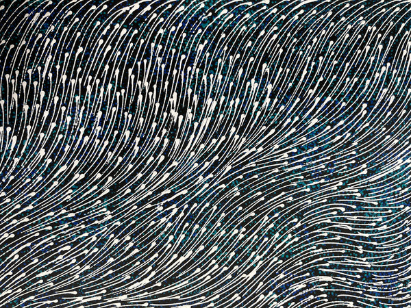 #11 Bush Medicine Seeds (Blue/White) - SHARON NUMINA : Aboriginal Art: 90cm x 137cm