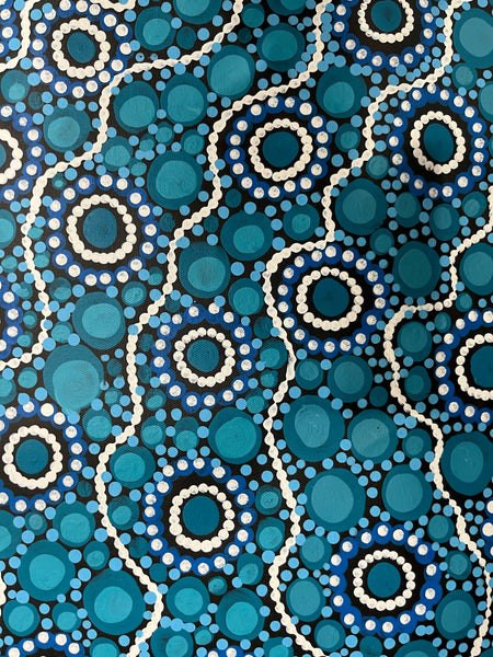 #116 Sacred Water (Blues) - TREPHINA SULTAN THANGUWA :  84cm x 145cm