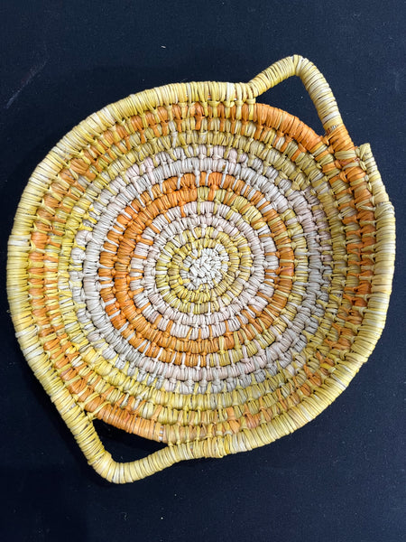 #402 Hand Woven Pandanus Basket - NELLIE WILFRED Aboriginal Art: 29cm x 22cm x 6cm