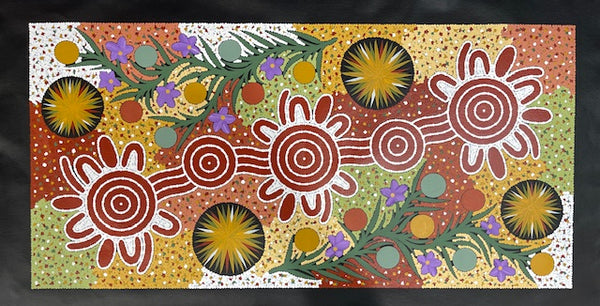 #164 Women collecting Bush Tucker - JONATHAN HOCKLEY - Aboriginal Art: 45 x 93cm