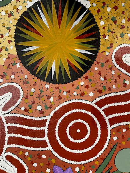 #164 Women collecting Bush Tucker - JONATHAN HOCKLEY - Aboriginal Art: 45 x 93cm