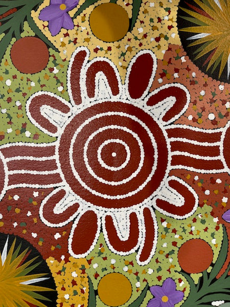 #164 Women collecting Bush Tucker - JONATHAN HOCKLEY - Aboriginal Art: 45 x 93cm