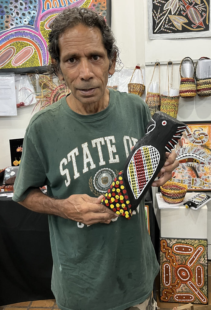 #160 Hand Carved Black Cockatoo - KENNY REID: Aboriginal Art: 30cm x 9cm x 5cm