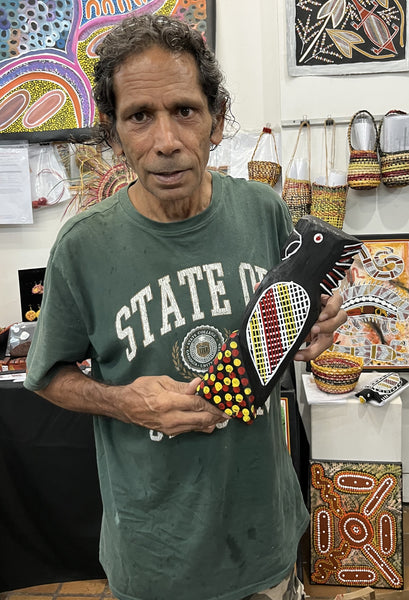 #160 Hand Carved Black Cockatoo - KENNY REID: Aboriginal Art: 30cm x 9cm x 5cm