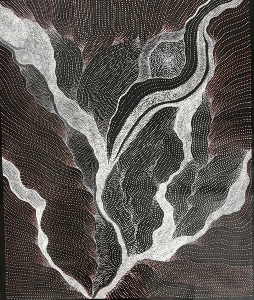 #166 My Country Dreaming (Black/White/Red) ANNA PETYARRE: Aboriginal Art: 96cm x 116cm