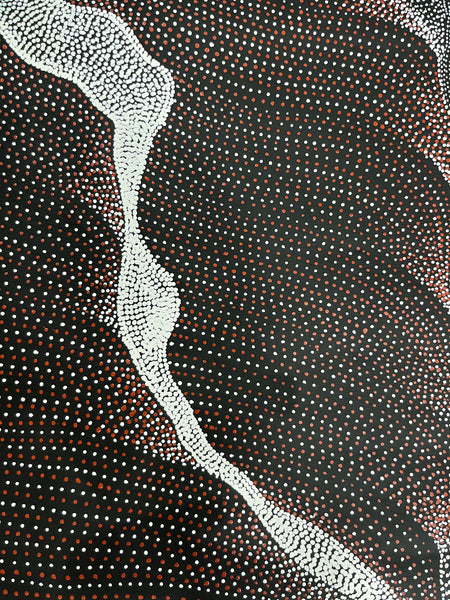 #166 My Country Dreaming (Black/White/Red) ANNA PETYARRE: Aboriginal Art: 96cm x 116cm