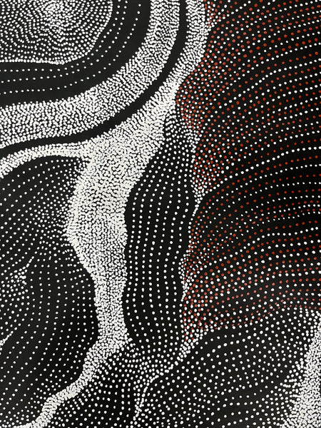 #166 My Country Dreaming (Black/White/Red) ANNA PETYARRE: Aboriginal Art: 96cm x 116cm