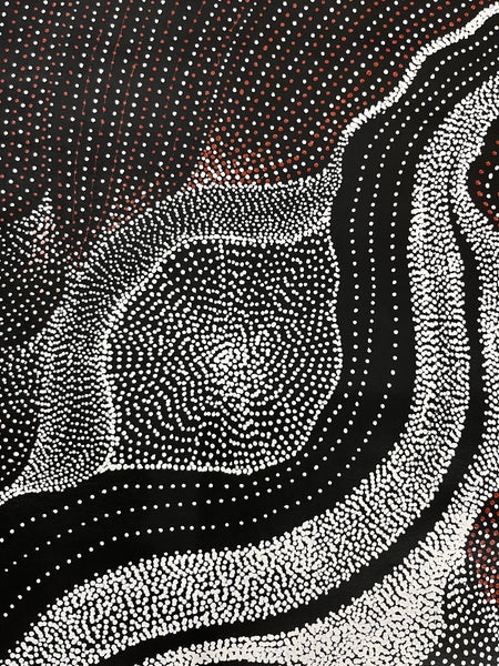 #166 My Country Dreaming (Black/White/Red) ANNA PETYARRE: Aboriginal Art: 96cm x 116cm