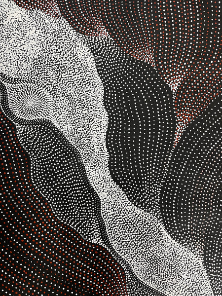 #166 My Country Dreaming (Black/White/Red) ANNA PETYARRE: Aboriginal Art: 96cm x 116cm