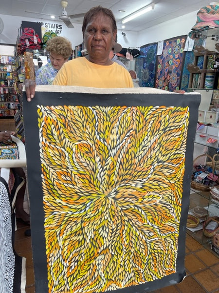 #240 Bush Medicine Leaves (Sunset) - CAROLINE NUMINA : Aboriginal Art: 72 x 95cm