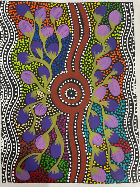 #65 Women Collecting Bush Plums (Multi) - LOUISE NUMINA : Aboriginal Art: 41x31cm