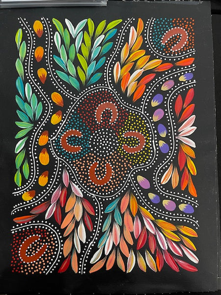 #286 Women hunting Bush Tucker - JACINTA NUMINA : Aboriginal Art 38 x 52cm