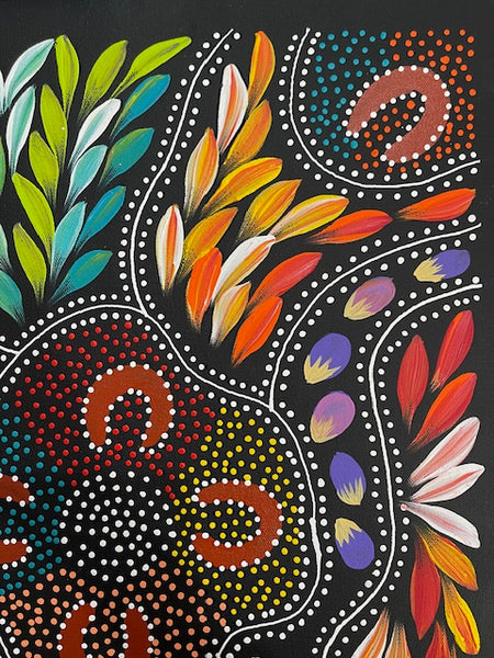 #286 Women hunting Bush Tucker - JACINTA NUMINA : Aboriginal Art 38 x 52cm