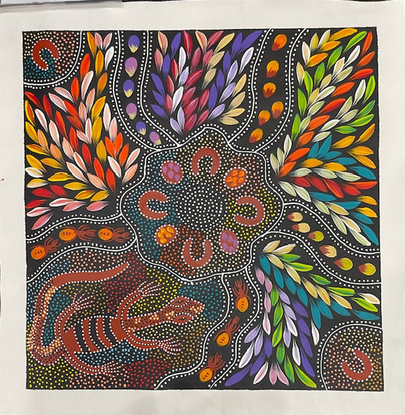 #391 Women hunting Bush Tucker - JACINTA NUMINA : Aboriginal Art 63 x 64cm