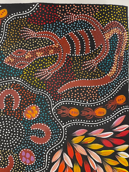 #391 Women hunting Bush Tucker - JACINTA NUMINA : Aboriginal Art 63 x 64cm