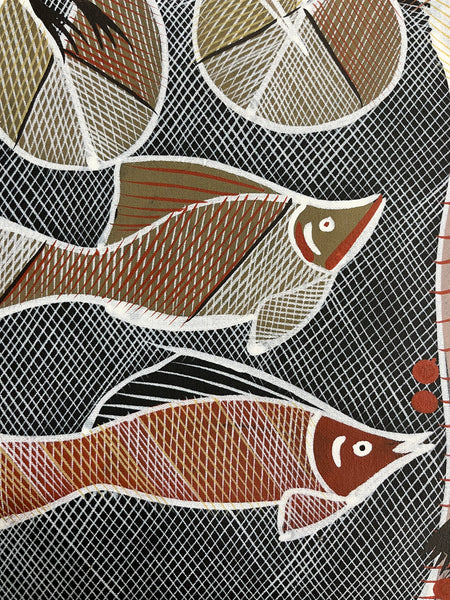 #258 Kangaroo at the Billabong - EDDIE BLITNER : Aboriginal Art : 72cm x 100cm