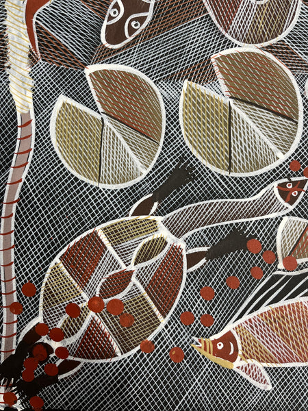 #258 Kangaroo at the Billabong - EDDIE BLITNER : Aboriginal Art : 72cm x 100cm