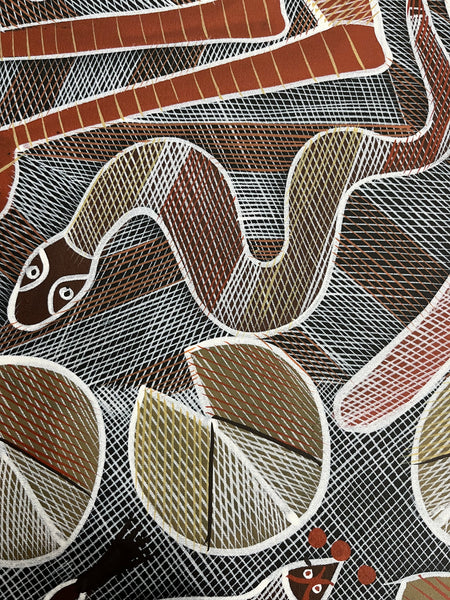 #258 Kangaroo at the Billabong - EDDIE BLITNER : Aboriginal Art : 72cm x 100cm