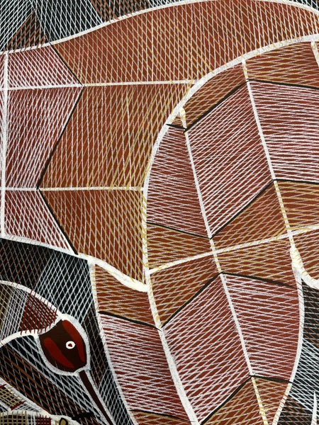 #258 Kangaroo at the Billabong - EDDIE BLITNER : Aboriginal Art : 72cm x 100cm