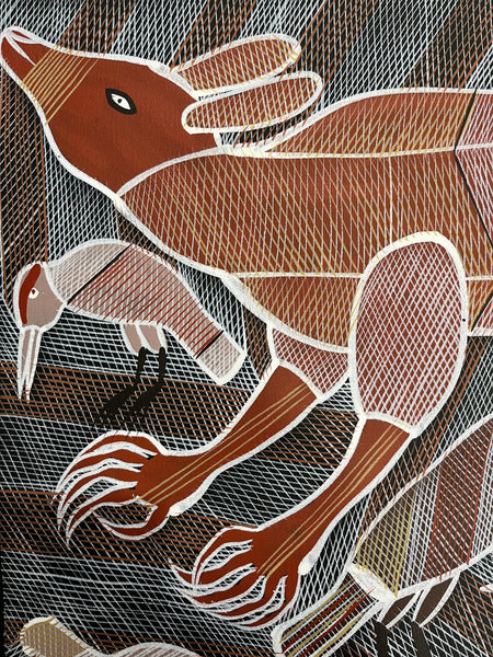 #258 Kangaroo at the Billabong - EDDIE BLITNER : Aboriginal Art : 72cm x 100cm
