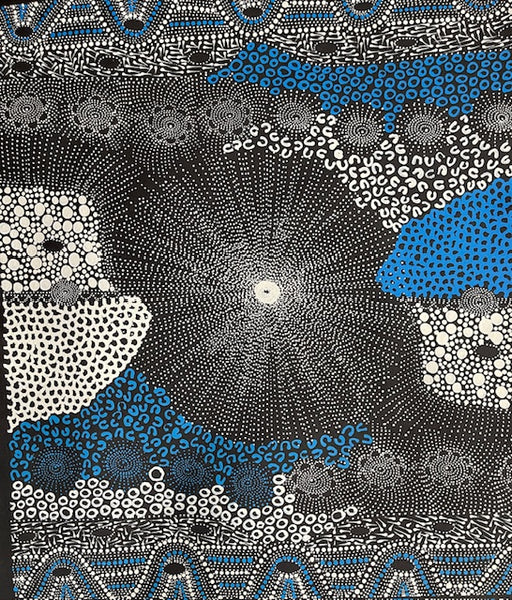 #284  Water Dreaming - Ngapa (Blue)- JANET LONG NAKAMARRA: Aboriginal Art: 83x94cm