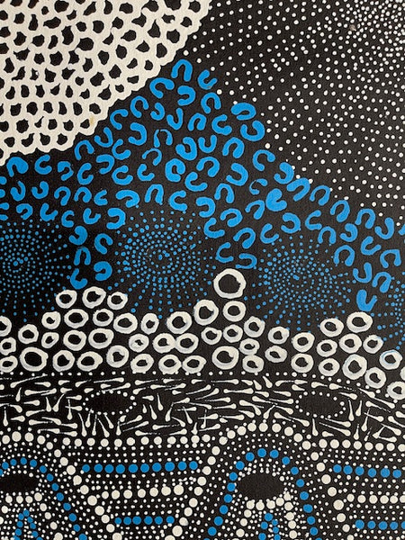 #284  Water Dreaming - Ngapa (Blue)- JANET LONG NAKAMARRA: Aboriginal Art: 83x94cm