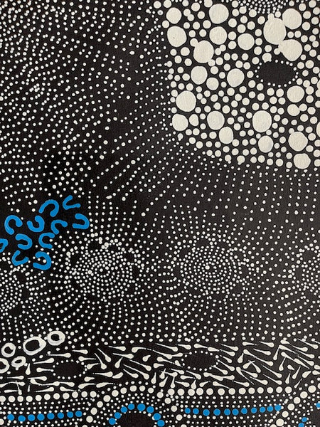 #284  Water Dreaming - Ngapa (Blue)- JANET LONG NAKAMARRA: Aboriginal Art: 83x94cm