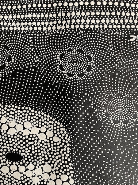 #12  Water Dreaming - Ngapa (White)- JANET LONG NAKAMARRA: Aboriginal Art: 96 c89cm