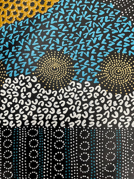 #144 Water Dreaming - Ngapa (Earth)- JANET LONG NAKAMARRA: Aboriginal Art: 91 x 96cm