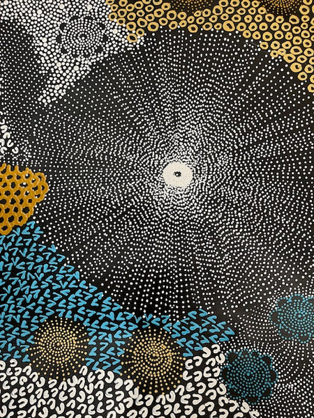 #144 Water Dreaming - Ngapa (Earth)- JANET LONG NAKAMARRA: Aboriginal Art: 91 x 96cm