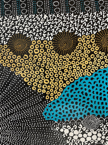 #144 Water Dreaming - Ngapa (Earth)- JANET LONG NAKAMARRA: Aboriginal Art: 91 x 96cm