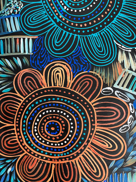 #260 My Country - Women collecting (Multi)- SELINA NUMINA : Aboriginal Art:  93cm x 153cm