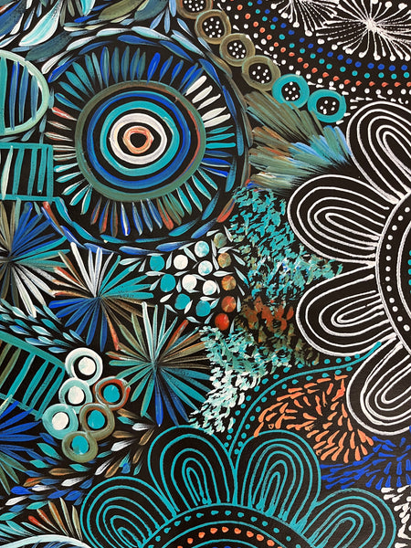 #260 My Country - Women collecting (Multi)- SELINA NUMINA : Aboriginal Art:  93cm x 153cm
