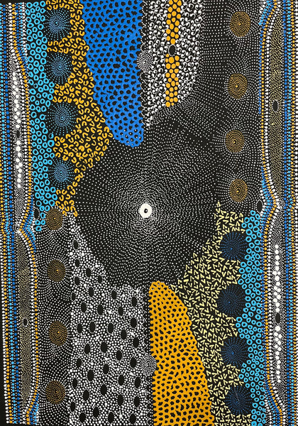 #48 Water Dreaming - Ngapa (Multi) JANET LONG NAKAMARRA: Aboriginal Art: 70cm x 100cm
