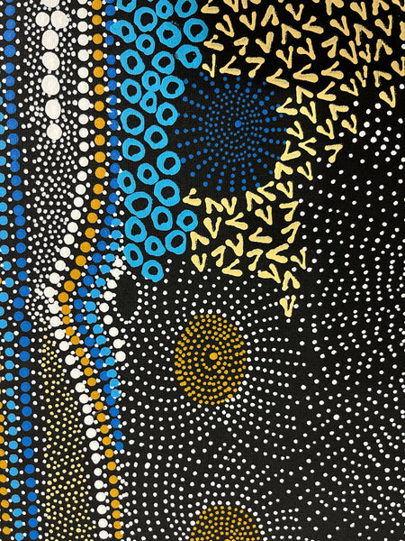#48 Water Dreaming - Ngapa (Multi) JANET LONG NAKAMARRA: Aboriginal Art: 70cm x 100cm