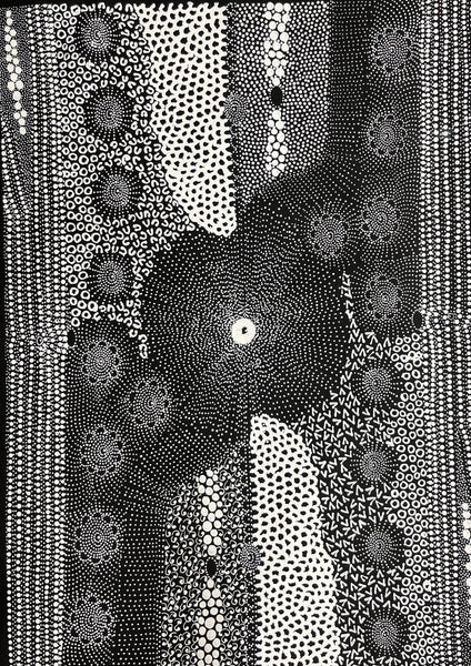 #73 Water Dreaming - Ngapa (Monochrome) JANET LONG NAKAMARRA: Aboriginal Art: 70cm x 100cm