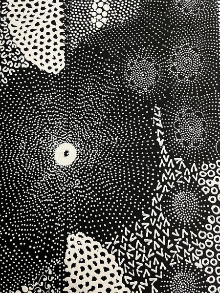 #73 Water Dreaming - Ngapa (Monochrome) JANET LONG NAKAMARRA: Aboriginal Art: 70cm x 100cm