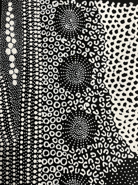 #73 Water Dreaming - Ngapa (Monochrome) JANET LONG NAKAMARRA: Aboriginal Art: 70cm x 100cm