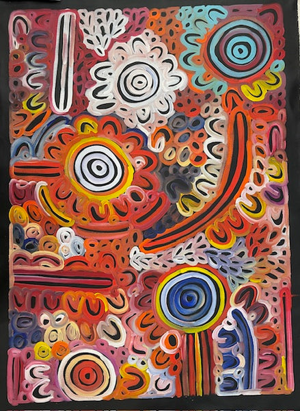 #205 Women's Body Design - Ceremony (Sunset) LOUISE NUMINA : Aboriginal Art: 95x143cm