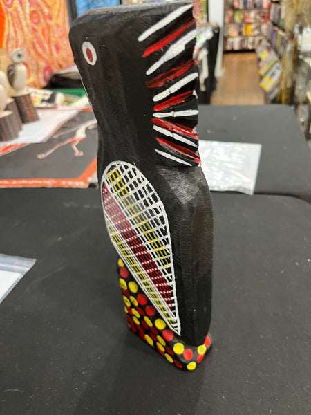#160 Hand Carved Black Cockatoo - KENNY REID: Aboriginal Art: 30cm x 9cm x 5cm