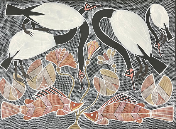 #305 Magpie Geese Dreaming  - EDDIE BLITNER : Aboriginal Art : 100cm x 72cm