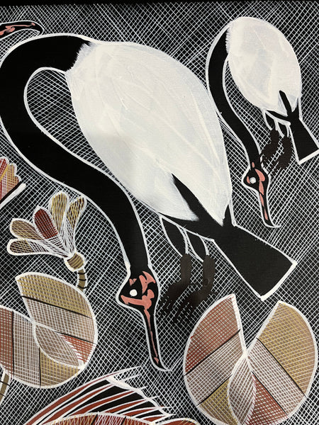 #305 Magpie Geese Dreaming  - EDDIE BLITNER : Aboriginal Art : 100cm x 72cm