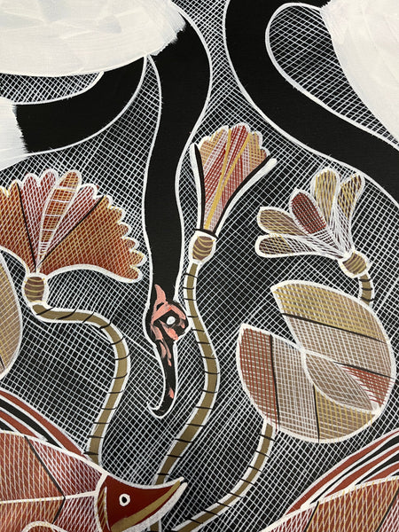 #305 Magpie Geese Dreaming  - EDDIE BLITNER : Aboriginal Art : 100cm x 72cm