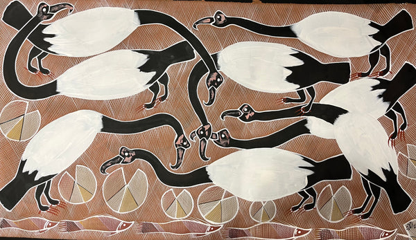 #392 Magpie Geese Dreaming  - EDDIE BLITNER : Aboriginal Art: 152cm x 88xm
