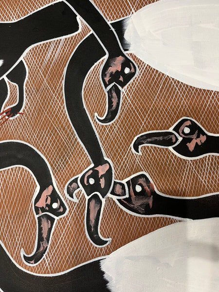#392 Magpie Geese Dreaming  - EDDIE BLITNER : Aboriginal Art: 152cm x 88xm
